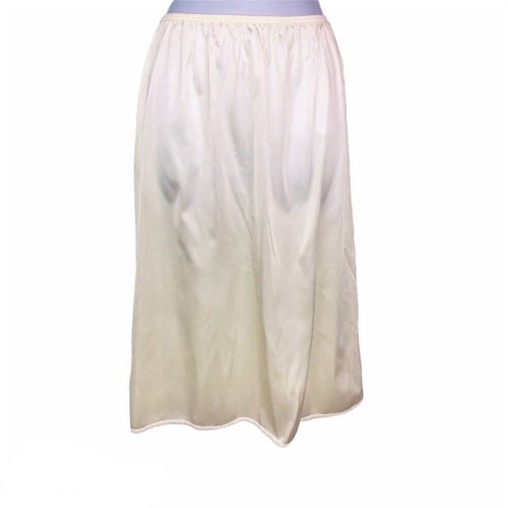 Vintage 80s Womens S Ivory Half Slip Lace Trim Elastic Back Slit